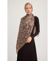 Schaless Etnik Bahar - Pudra - Aurora Desenli Janjan Şal - 70x190 Cm (Bordo)