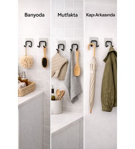 Çift Kancalı Yapışkanlı Banyo Mutfak Askısı 2 Adet