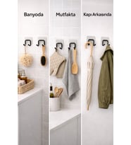 Çift Kancalı Yapışkanlı Banyo Mutfak Askısı 2 Adet