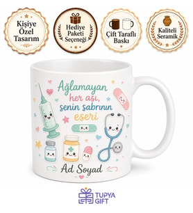 Pediatri Çocuk Doktoruna Sevimli Çıkartmalar Ağlamayan Aşı Kupası Hediye Bardak