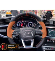 Audi A1 Dikme Direksiyon Kılıfı Delikli Deri Parlak Siyah Taba Detay Çift Yüzük ve Dikiş 2018-2026