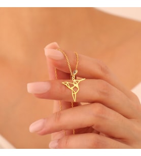 925 Ayar Gümüş Renkli Taşlı Geometrik Sinek Kuşu Kolye (Gold)