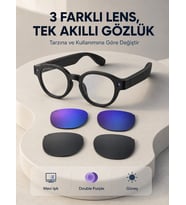 Siyah Akıllı Kamera Gözlüğü Fotoğraf Video Çekimli Yapay Zeka Destekli Bluetooth Çoklu Dil Çeviri 3 Lensli