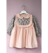BEBE YAKA PİLELİ ÇİÇEKLİ PUDRA PEMBE KIZ ÇOCUK BEBEK ELBİSE