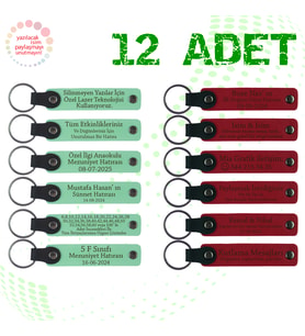 Yeşil & Kırmızı, Bebek Partilerine Sürpriz, 12’li Set, İsim Ve Mesaj Yazılı Deri Hatıra