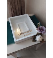 30x40 Cm Beyaz Fotoğraf Bölümlü! İsimli Ledli! Gül Saklama Kutusu