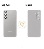 Samsung Galaxy S24 FE Gri Renk Lensli Arka Kapak Arka Cam Batarya Kapağı Pil Kapağı Lazer Kesim Back Cover Galaxy S24 FE Uyumlu