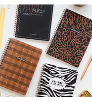 Kapak 4'lü Set Kareli Okul Defteri 80 yaprak - Ders Programlı Kahve Siyah Leopar Zebra