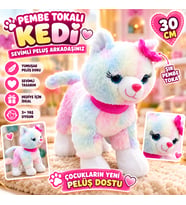 30 CM Pembe Tokalı Renkli Peluş Kedi Sevimli Yumuşak Peluş Oyuncak Çocuklar İçin Hediye