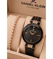 Daniel Klein Marka Yeni Sezon Rose Siyah Renk Kadın Kol Saati 3 lü Bileklik Seti (Rose - Gold)