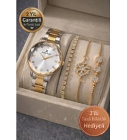 Daniel Klein Marka Yeni Sezon Sarı Gümüş Renk Kadın Kol Saati 3 lü Bileklik Seti (Rose - Gold)