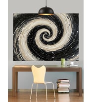 Siyah Beyaz Soyut Spiral Çizim Dekoratif Kanvas - Mdf Ahşap Tablo