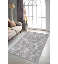 Pembe Damask Desen Kaymaz Tabanlı Dekoratif Halı AL004 - 100 x 160 cm
