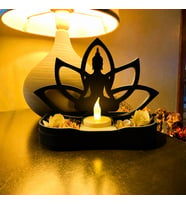 3D Baskı Lotus Buda Mumluk - Dekoratif Tealight Mumluk-Siyah