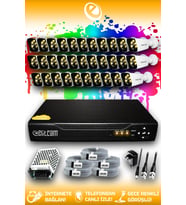 ELITCAM 32 Kameralı Kare 32 Dış Kamera Set HDD'siz Full HD Renkli Gece Görüşlü Güvenlik Kamerası Sistemi
