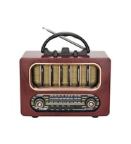 Orta Boy Retro Ahşap Tasarım Bluetooth Hoparlörlü Radyo – FM/AM Destekli, Şarjlı ve Taşınabiliri Radyo NS-6636 (5343)