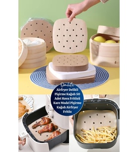 Airfryer Delikli Pişirme Kağıdı 50 Adet Hava Fritözü Kare Model Pişirme Kağıdı 