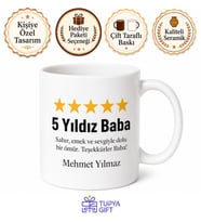 5 Yıldız Baba Review Yazılı Kupa Bardak Babalar Günü Hediyesi