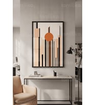 Minimalist Geometrik Şehir Silüeti 1. Kalite Ahşap Çerçeveli Tablo