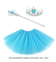 Mavi Prenses Elsa Kostüm Seti 3 Parça (tütü Etek + Taç + Asa )