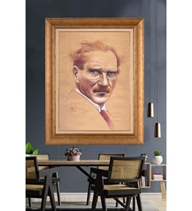 Altın Varaklı Çerçeveli Paspartulu Atatürk Tablo DC1277 (Gold)