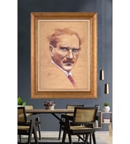 Altın Varaklı Çerçeveli Paspartulu Atatürk Tablo DC1277 (Gold)