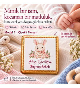 Kişiye Özel Yenidoğan Bebek Hatıra Etiketi 100 Adet 36 × 36 mm Kuşe Kâğıt