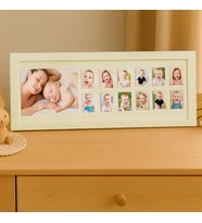 Bebek İlk Yıl Fotoğraf Çerçevesi, 12 Aylık Hatıra Resimleri, Hediyelik Yenidoğan Anı Albümü 43X16 Cm (Pamuk Beyaz)