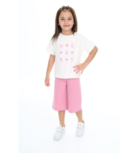 Toontoy Kız Çocuk Garnili Heart Baskılı Kaprili Takım (Gül Kurusu)