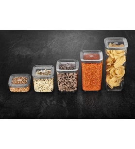 Sude Kare Saklama Kabı, 5'Li Set (1700 Ml+1200 Ml+1000Ml+700Ml+350 Ml)