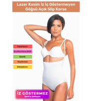Özel Üretim Lazer Kesim İz Göstermeyen Kaymaz Toparlayıcı Vücut Şekillendirici Göğsü Açık Slip Korse (Beyaz)