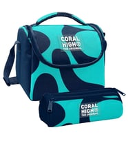 Coral High Erkek Çocuk Lacivert Turkuaz Renkli Çizgili Thermo Beslenme Çantası ve Üç Bölmeli Kalemlik Seti