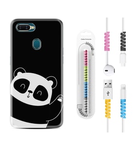 Oppo A5S A15 A16 A54 A55 A73 A74 Kılıf Kablo Koruma Spiral Silikon Bay Bay Panda 1784
