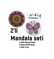 2'li Mandala Boyama Seti- Okul-aile Etkinliği-2 Ham Mdf Plaka, 6 Renk Boya,2 Fırça Model-21