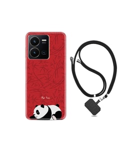 Vivo Y35 Kılıf Ipli Boyun Askılı Desenli Silikon Sleeping Panda 1810
