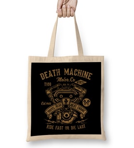 Engine Death Machine Ride Fast Or Die Last Bez Çanta Uzun Saplı