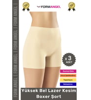 #Korse İz Göstermeyen Lazer Kesim Toparlayıcı Şekillendirici Rahat Yüksek Bel Boxer Korse - 3 Adet (Ten)