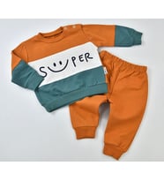 BABYGOO 3422BG Bebek Süper Baskılı Kahve Eşofman Takımı 