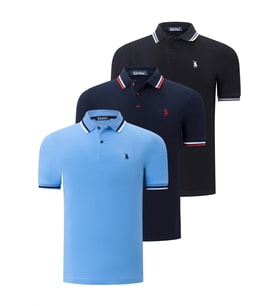 ÜÇLÜ SET T8594 DEWBERRY ERKEK T-SHIRT-SİYAH-LACİVERT-AÇIK MAVİ (Karışık)