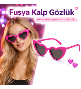 Fuşya Pembe Retro Kalp Gözlük – 80’ler 90’lar Stil Parti Gözlüğü