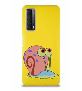 Huawei P Smart 2021 Soft Premier Kapak Salyangoz Gary Tasarımlı Silikon Kılıf - Sarı (Şeffaf)