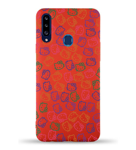 Samsung Galaxy A20s Uyumlu Lansman Kılıf Hello Kitty Tasarımlı İçi Kadife Kapak-Kırmızı (Şeffaf)