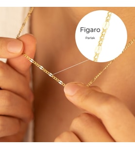 DKMN Gümüş 925 Ayar Parlak Figaro Zincir Gümüş Kolye (Gold)