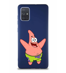 Samsung Galaxy A71 Soft Premier Kapak Patrick Yıldız Tasarımlı Silikon Kılıf - Lacivert (Şeffaf)