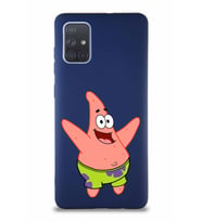 Samsung Galaxy A71 Soft Premier Kapak Patrick Yıldız Tasarımlı Silikon Kılıf - Lacivert (Şeffaf)