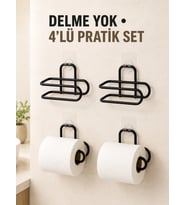 Siyah 4 Adet Metal Tuvalet Kağıdı Tutucu Kendinden Yapışkanlı Delmeden Montaj Banyo Askısı