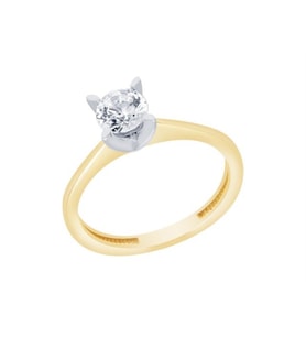 Diamond Line-Gülaylar Sarı Beyaz Altın 14 Ayar Tektaş Yüzük