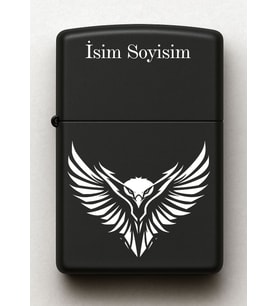 Kartal Sembolü Kişiye Özel İsimli Siyah Benzinli Metal Çakmak