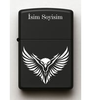 Kartal Sembolü Kişiye Özel İsimli Siyah Benzinli Metal Çakmak