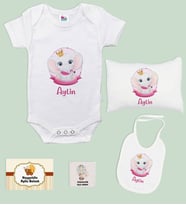 BK Kids Kişiye Özel İsimli 5 Parça Beyaz Bebek Body Zıbın Yastık Hediye Seti, Yeni Doğan Bebek Giyim Hediyesi-4